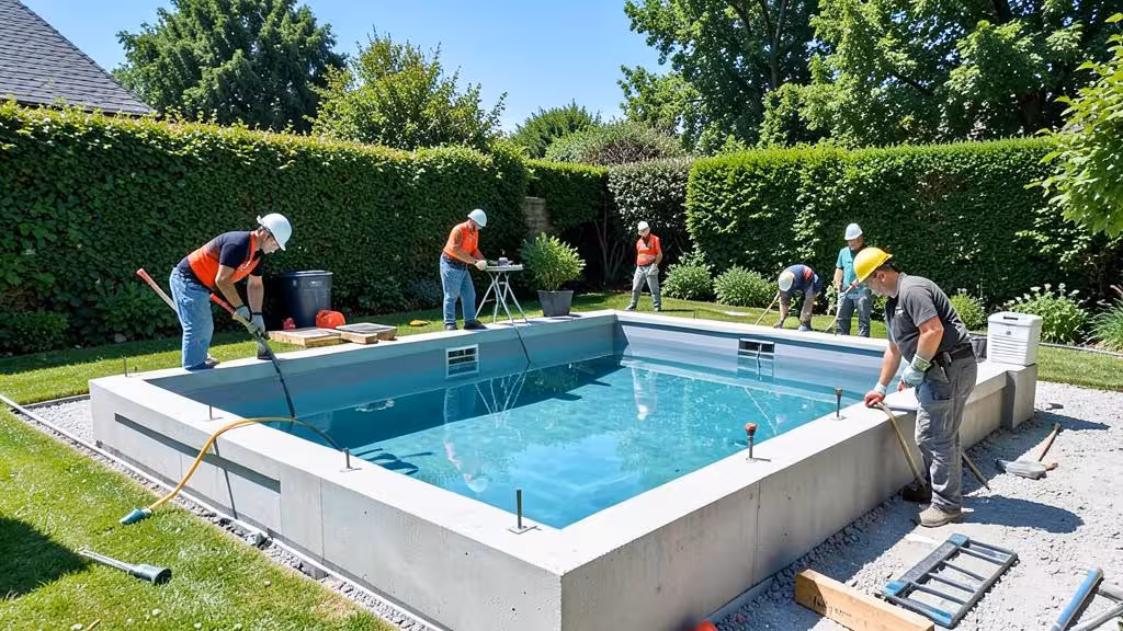 Hetzelfde zwembad na renovatie met nieuwe polyester bekleding